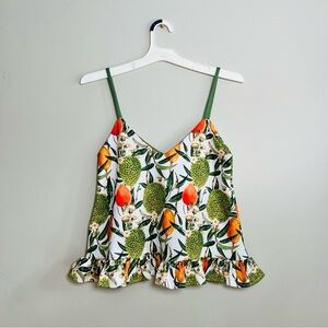 Carolina Pinilla tropical print ruffled hem tank top
